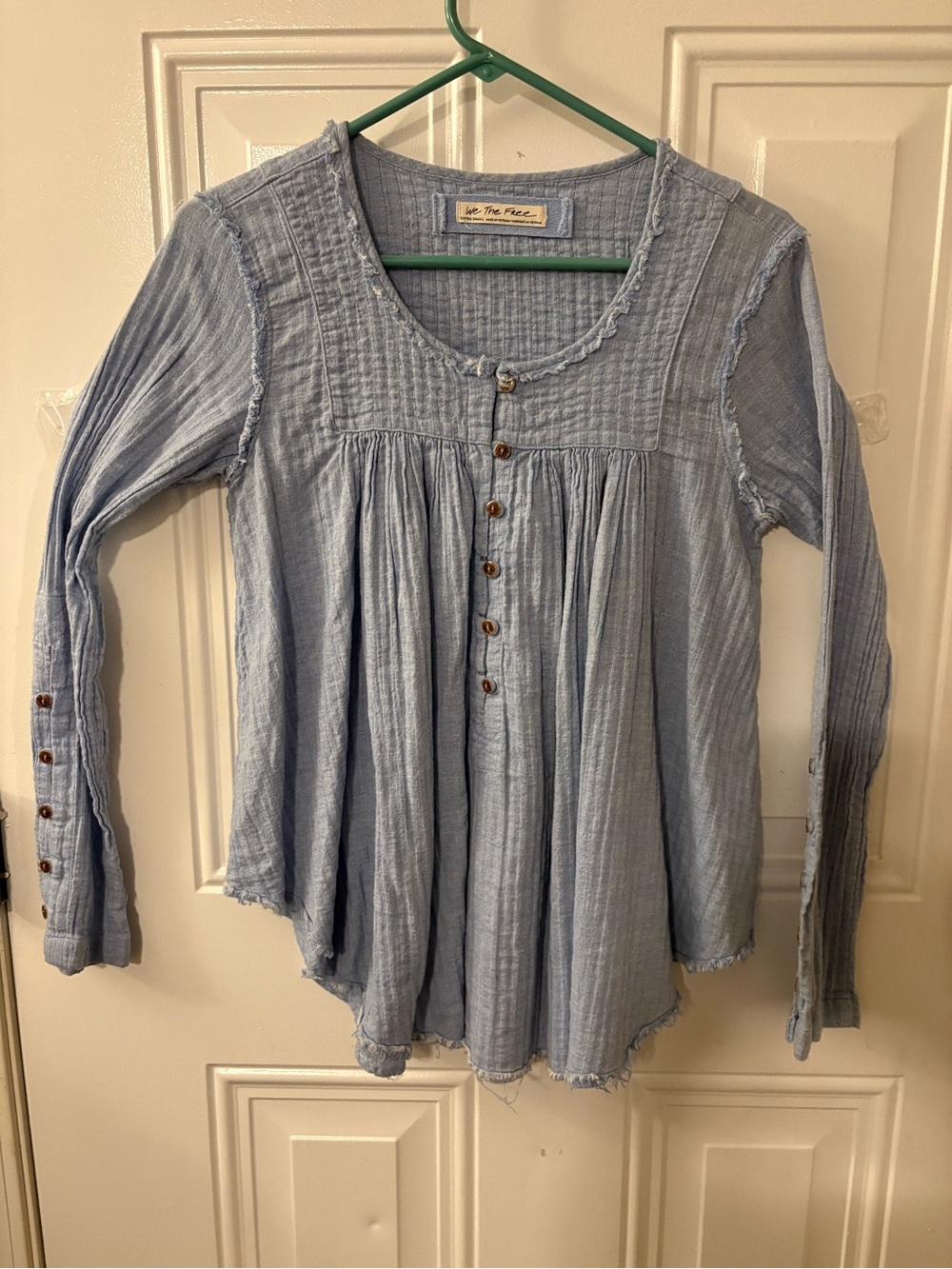 We The Free Light Blue Gauze Button-Front Tunic